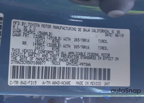 2019 Toyota Tacoma Trd Off Road from USA, damaged, VIN 3TMAZ5CN5KM108077